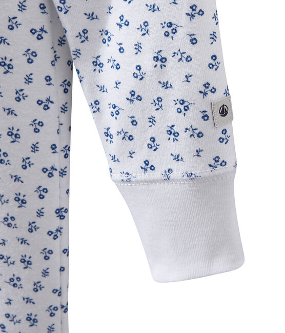 Girl's print jumpsuit pyjamas ECUME white/BLEU blue