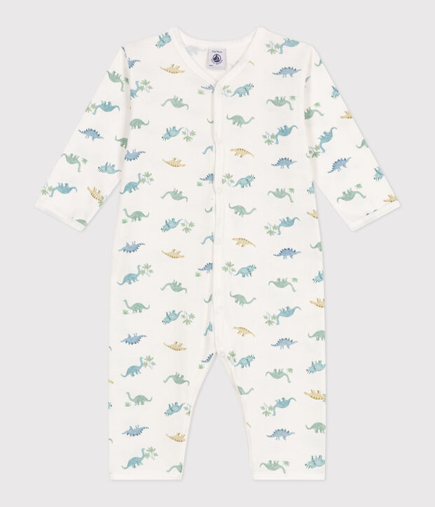 Babies' footless cotton dinosaur pyjamas white/multicolor