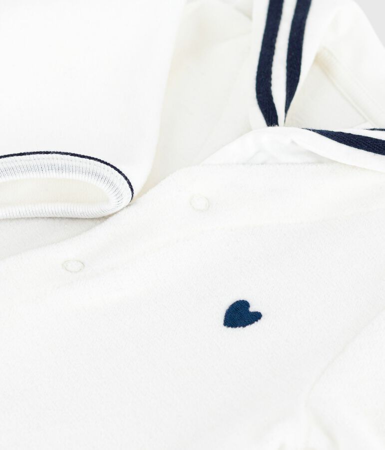 Babies' velour pyjama suit with a sailor collar MARSHMALLOW white