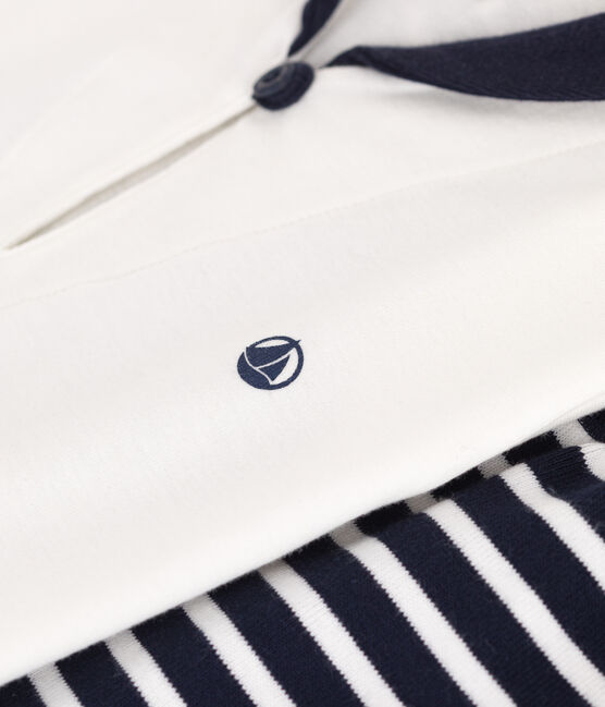 Babies' two-piece cotton set including a T-shirt with a sailor collar SMOKING blue/MARSHMALLOW white