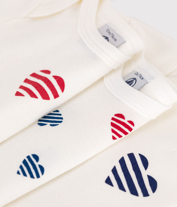 Babies' stripy heart patterned short-sleeved cotton bodies - 3-Pack multicolor