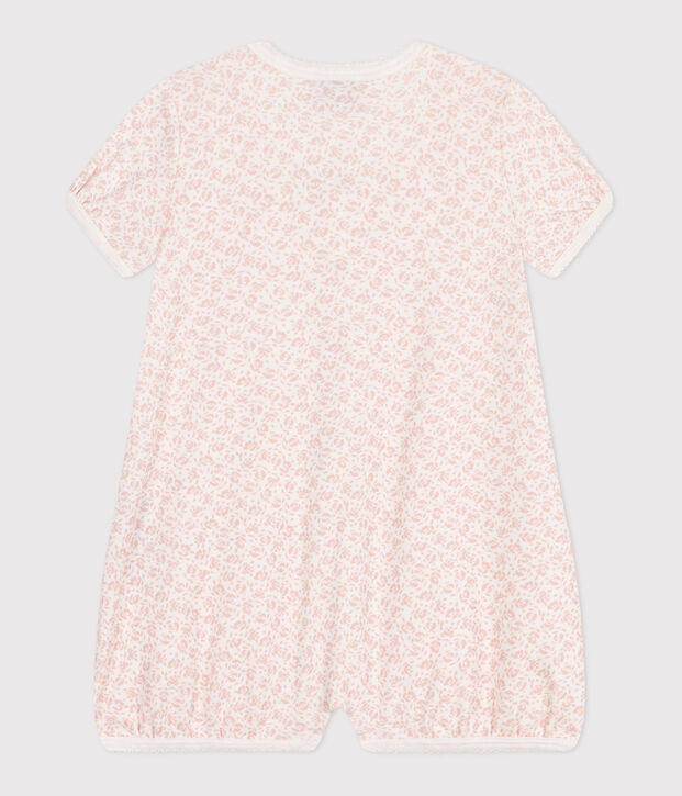 Babies' short floral cotton jumpsuit white/pink
