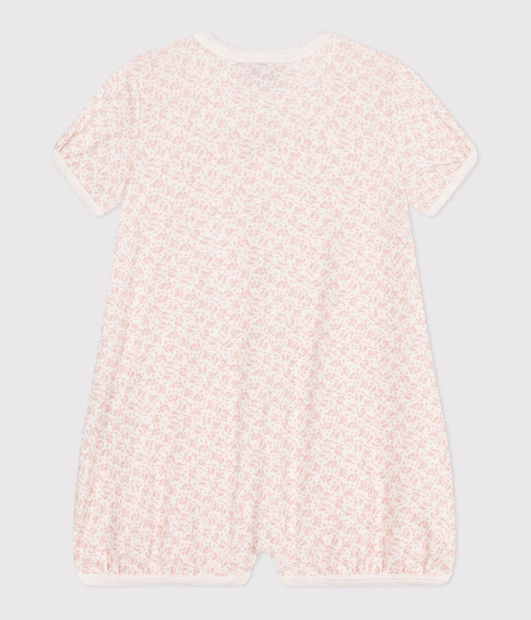 Babies' short floral cotton jumpsuit white/pink