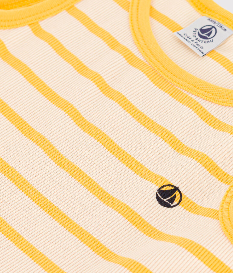 Girls' Sleeveless Cotton Dress Ecru/yellow