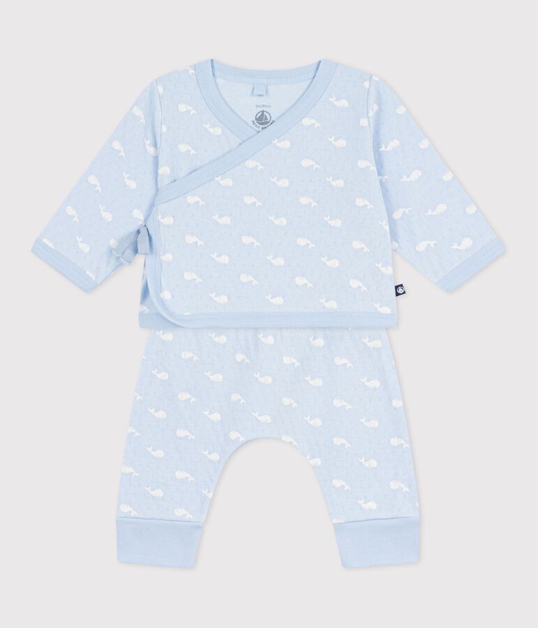 Babies' long two-piece whale print set in cotton TOUDOU blue/MILK