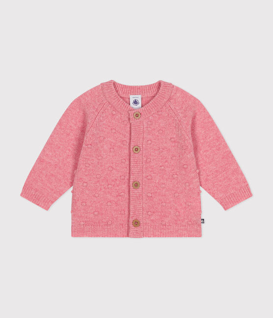 Knitted cardigan containing wool for babies. ROSELINE CHINE pink
