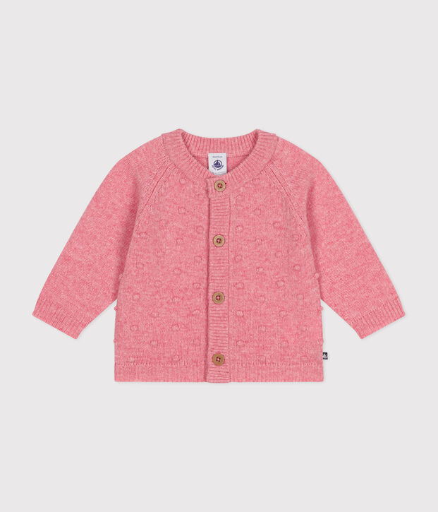 Knitted cardigan containing wool for babies. pink