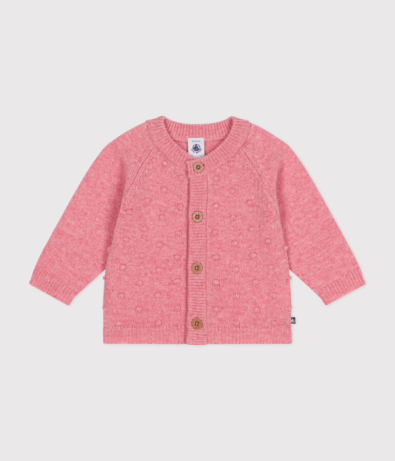 Knitted cardigan containing wool for babies. pink
