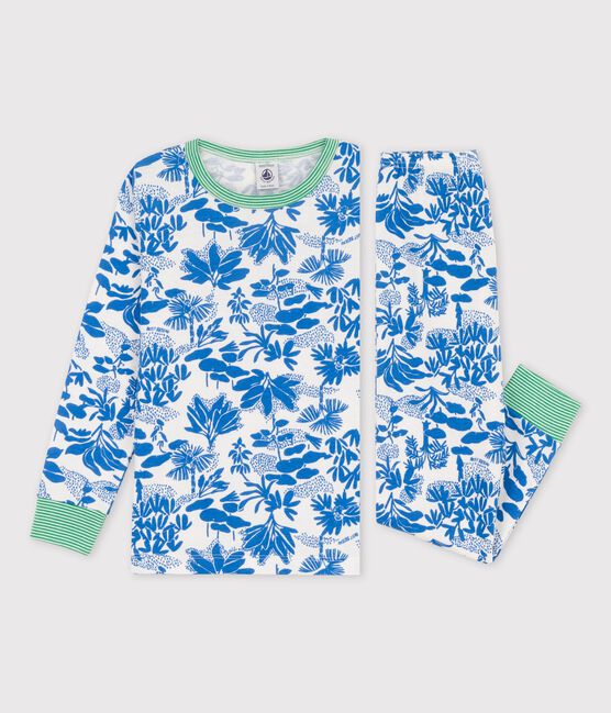 Boys' Plant Print Cotton Pyjamas MARSHMALLOW white/BRASIER blue