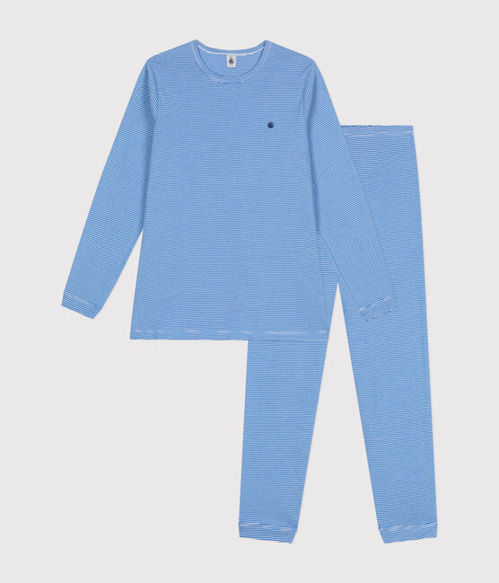 Junior Stripy Cotton Pyjamas DELPHINIUM /MARSHMALLOW