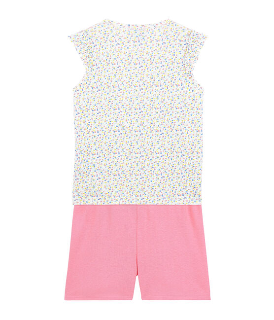 Girls' Cotton/Linen Short Pyjamas MARSHMALLOW white/MULTICO white