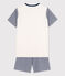 Boys' Blue Pinstriped Organic Cotton Short Pyjamas MEDIEVAL blue/MARSHMALLOW white