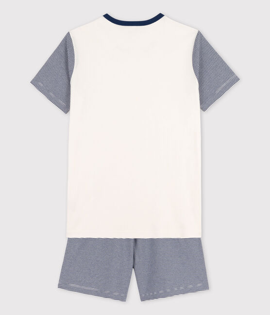 Boys' Blue Pinstriped Organic Cotton Short Pyjamas MEDIEVAL blue/MARSHMALLOW white