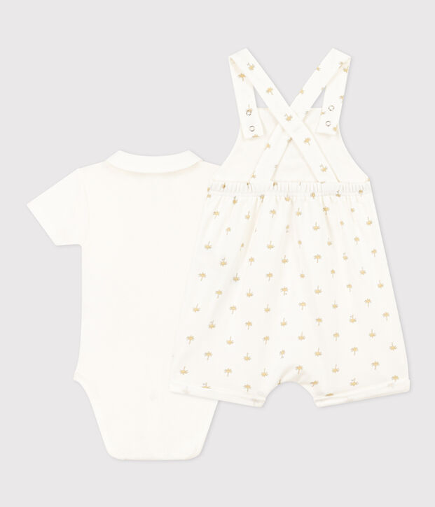 Baby cotton overalls and bodysuit set white/multicolor