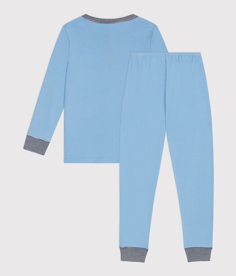 Children's plain cotton pyjamas with a grandad neckline blue