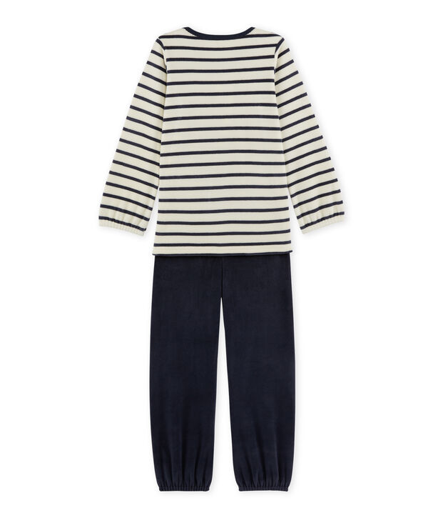 Girl's terry velour pyjamas white/blue