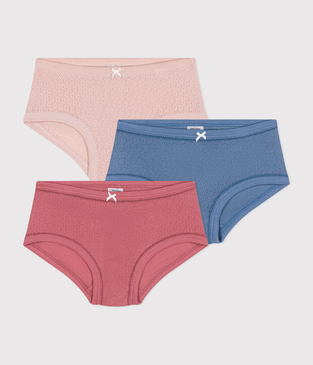Children's plain openwork cotton knickers - 3-pack multicolor