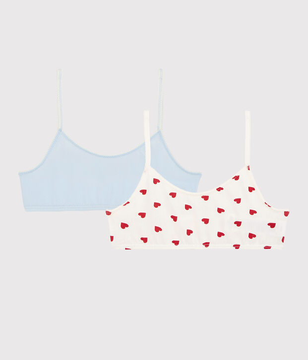 Girls' Red Heart Pattern Organic Cotton and Elastane Undershirts - 2-Pack multicolor