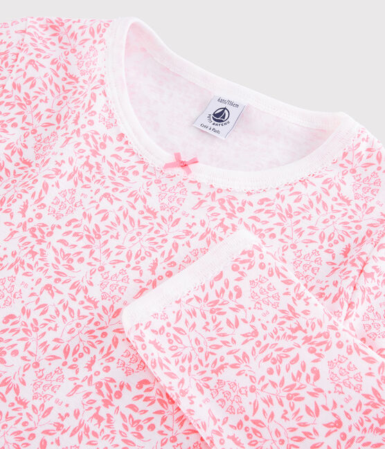Girls' Ribbed Pink Floral Pyjamas MARSHMALLOW white/GRETEL pink