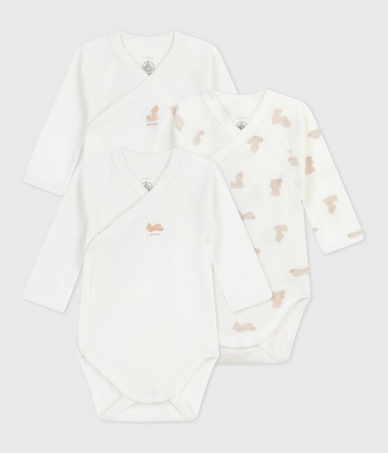 Pack of babies' long-sleeved printed cotton wrapover bodies variante 1