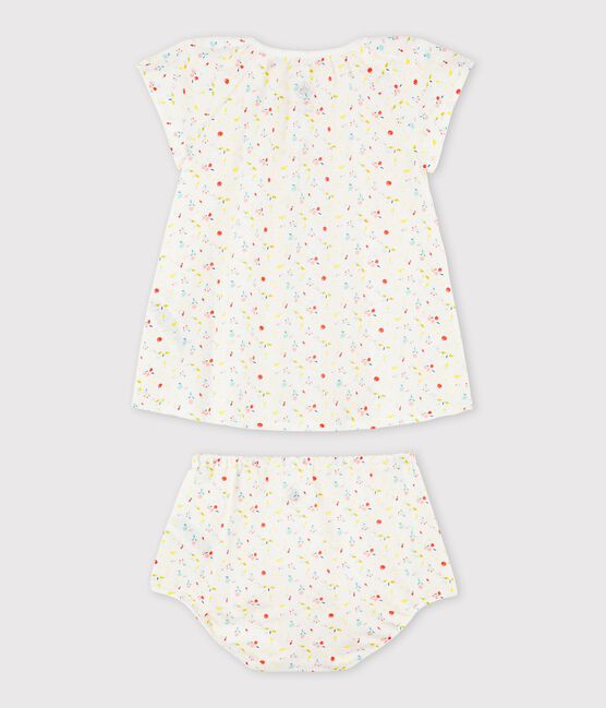 Baby Girls' Short-Sleeved Fruit Pattern Organic Cotton Woven Tube Knit Dress  with Bloomers MARSHMALLOW white/MULTICO white