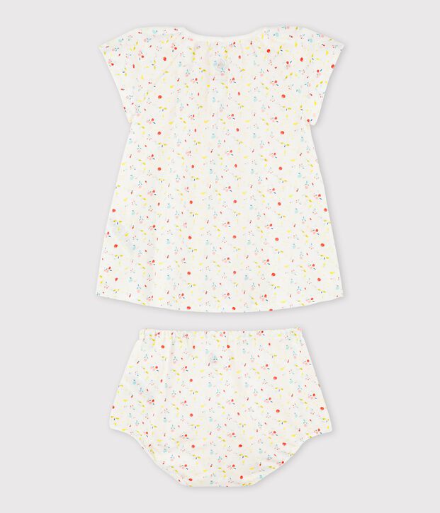 Baby Girls' Short-Sleeved Fruit Pattern Organic Cotton Woven Tube Knit Dress  with Bloomers white/multicolor