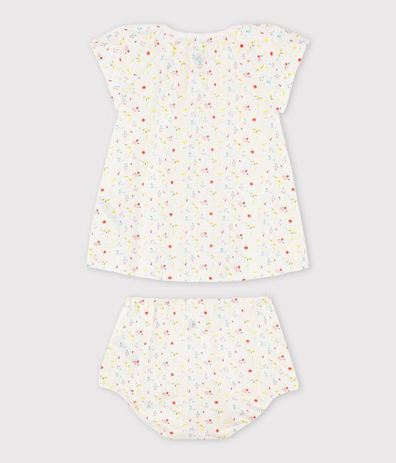 Baby Girls' Short-Sleeved Fruit Pattern Organic Cotton Woven Tube Knit Dress  with Bloomers MARSHMALLOW white/MULTICO white