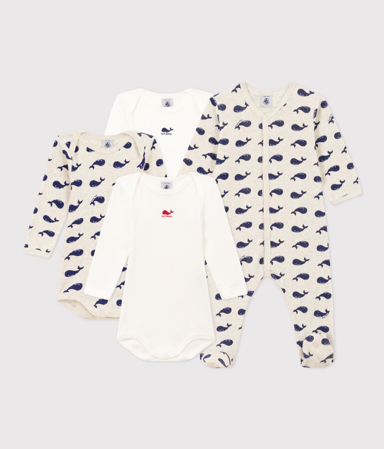 Babies' Pyjamas and 3-Pack of Whale Patterned Bodysuits multicolor