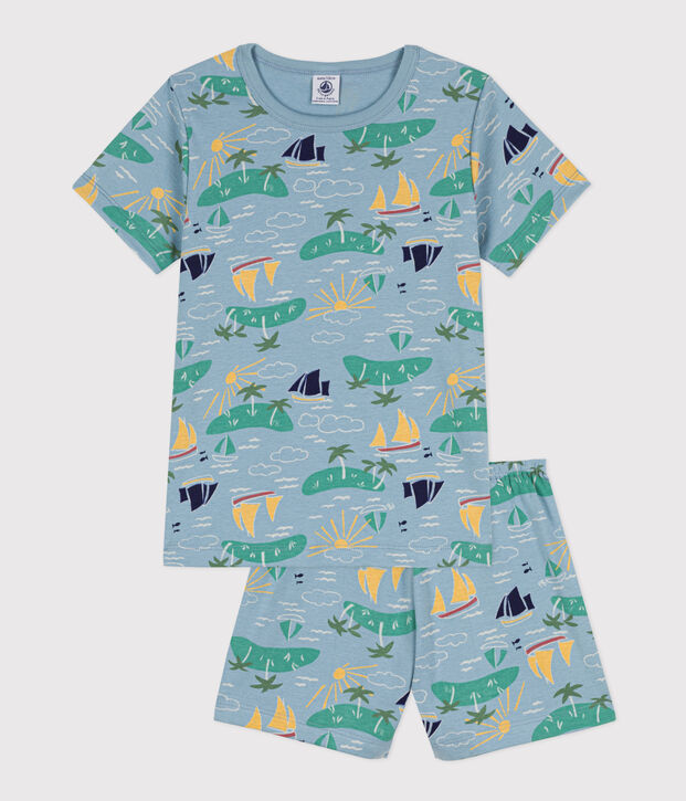 Children's unisex Explorer cotton cropped pyjamas blue/multicolor