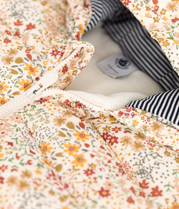 Babies' printed puffer jacket with a hood Ecru/multicolor