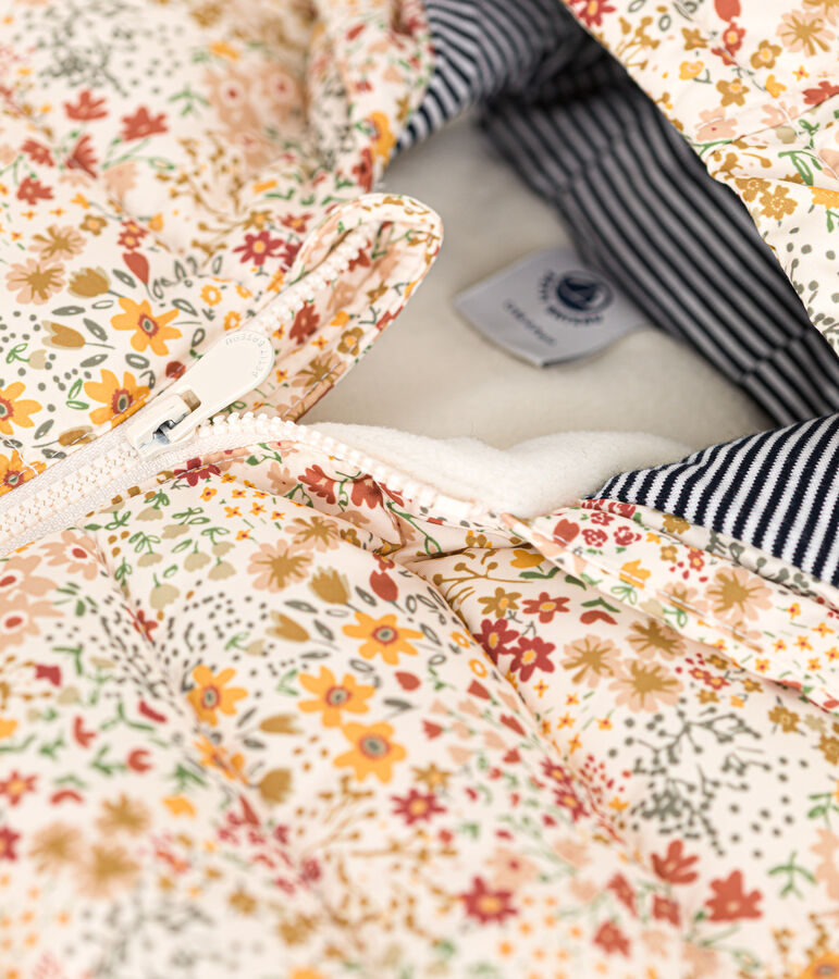 Babies' printed puffer jacket with a hood Ecru/multicolor