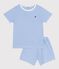 Children's short stripy cotton pyjamas EDNA blue/MARSHMALLOW white