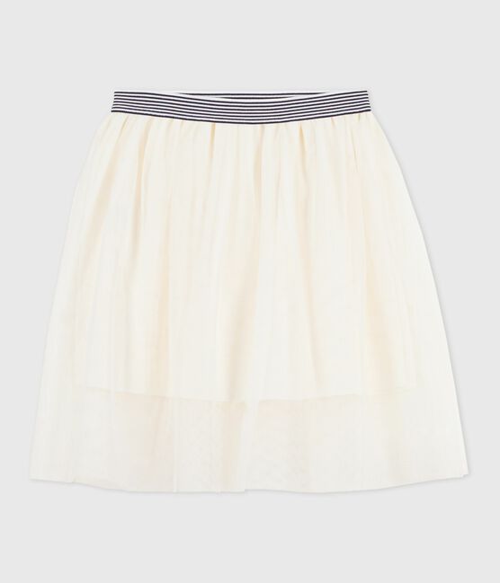 Girls' plain sequinned tulle skirt MILK Ecru