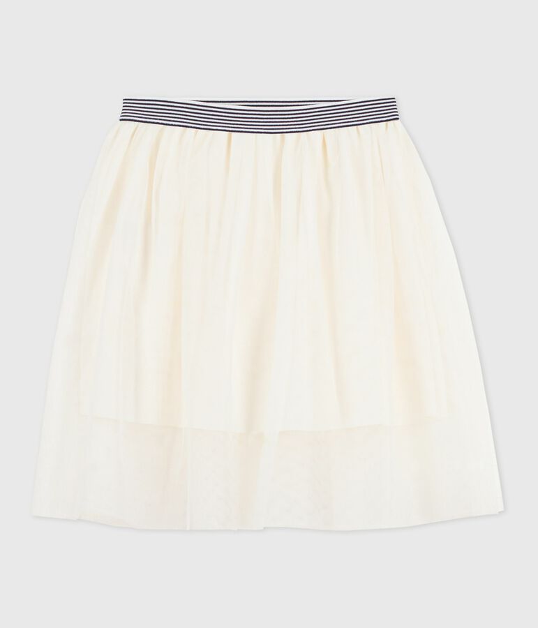 Girls' plain sequinned tulle skirt Ecru