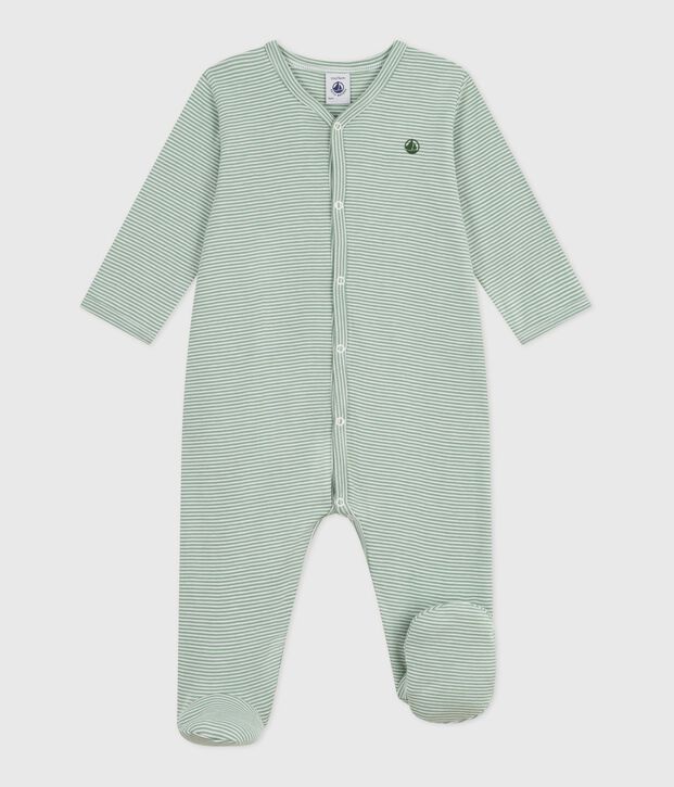 Babies' pinstriped cotton pyjama suit green/white