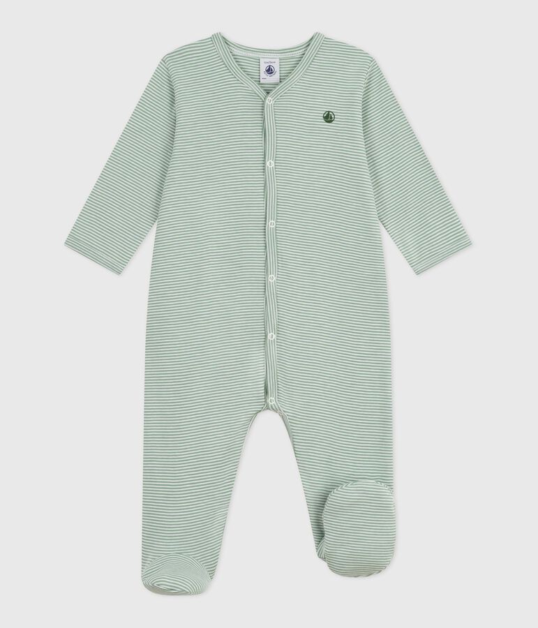 Babies' pinstriped cotton pyjama suit green/white