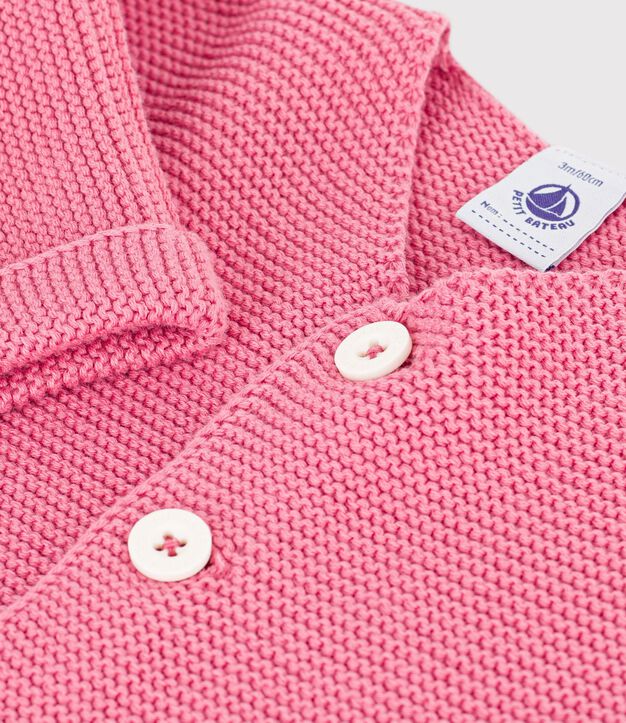 Baby cardigan knitted in garter stitch in plain cotton pink