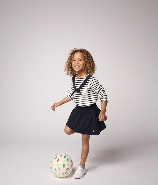 Girls' Long-sleeved Jersey T-shirt MARSHMALLOW white/SMOKING blue