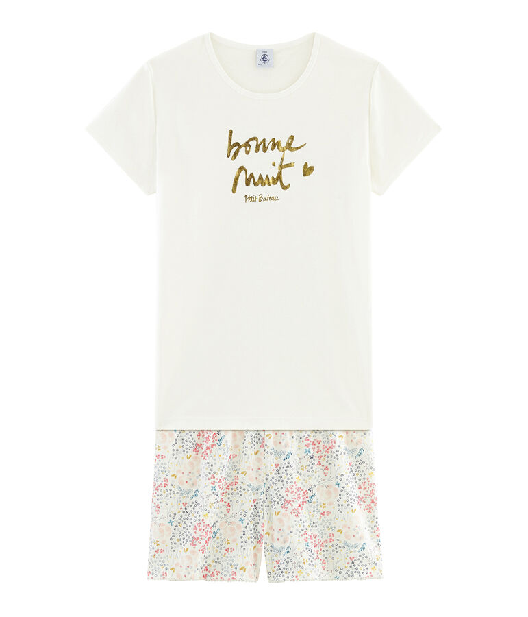 Girls' Ribbed Cropped Pyjamas white/multicolor