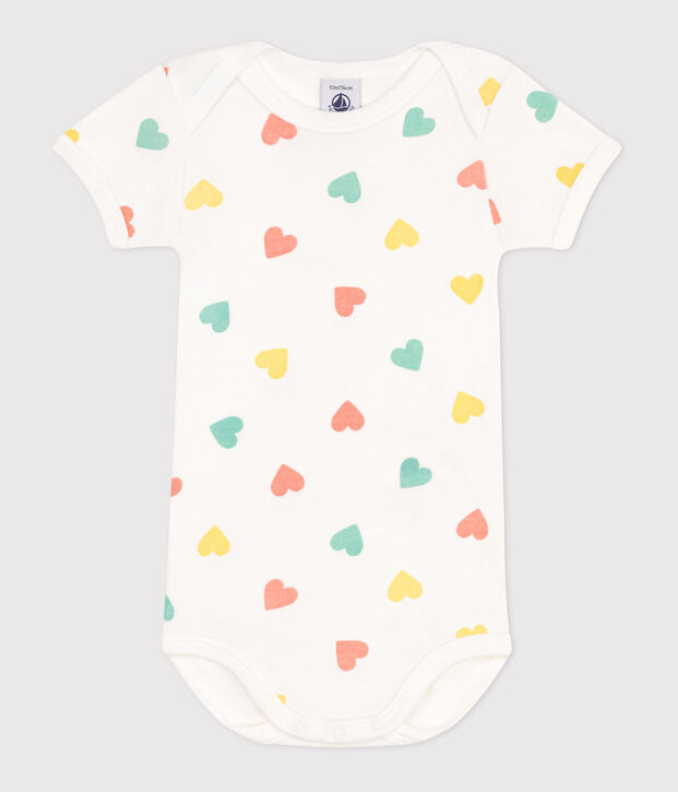 Babies' short-sleeved printed cotton body blue/blue