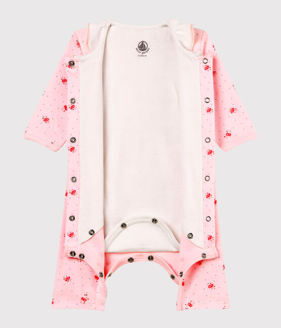 Baby girls' footless bodyjama in printed 1x1 rib knit VIENNE pink/MULTICO white