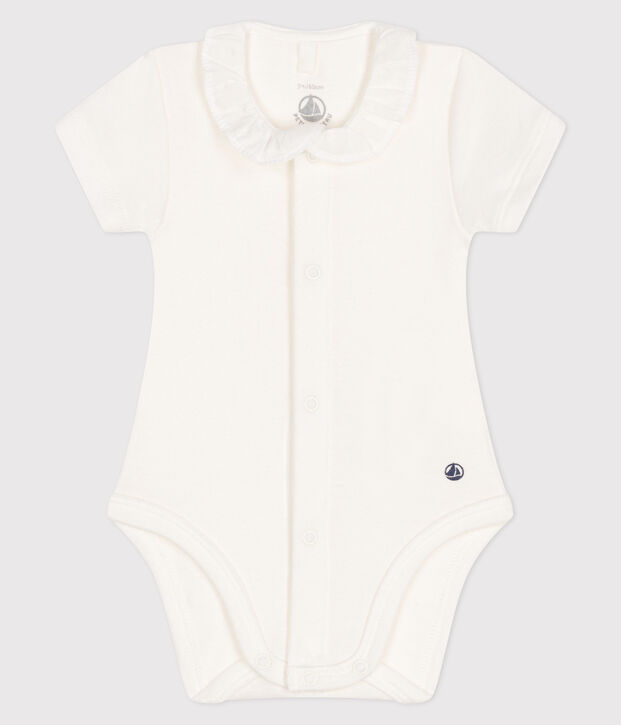 Babies' Short-Sleeved Bodysuit With a Ruff white