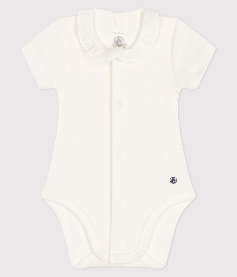 Babies' Short-Sleeved Bodysuit With a Ruff white