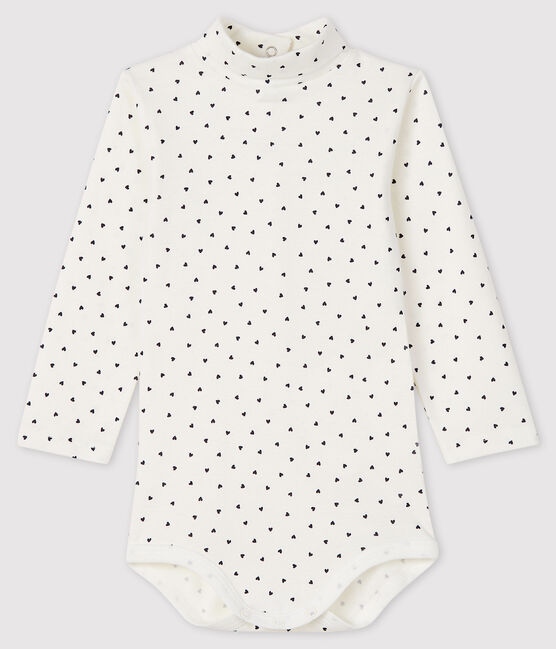 Babies' Long-Sleeved Roll-Neck Bodysuit MARSHMALLOW white/SMOKING blue