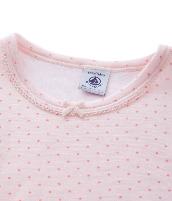 Girl's long-sleeved T-shirt in wool and cotton VIENNE pink/GRETEL pink