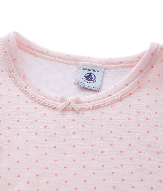 Girl's long-sleeved T-shirt in wool and cotton pink/pink