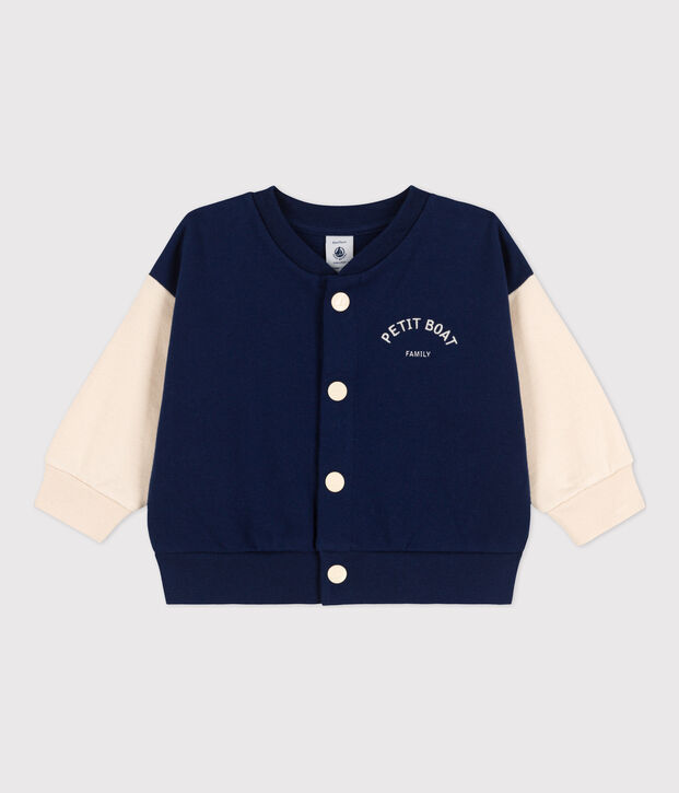 Babies' Fleece Baseball Jacket blue/ecru