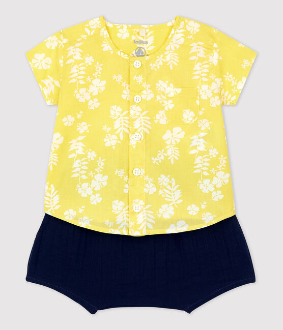 Babies' Organic Poplin Hawaii Print Clothing - 2-Piece Set ORGE yellow/MARSHMALLOW white