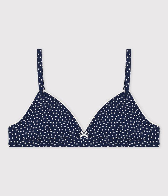 Girls' Spotted Cotton and Elastane Padded Bra MEDIEVAL blue/MARSHMALLOW white