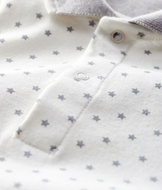Baby's long-sleeved bodysuit with polo shirt neck MARSHMALLOW white/GRIS grey